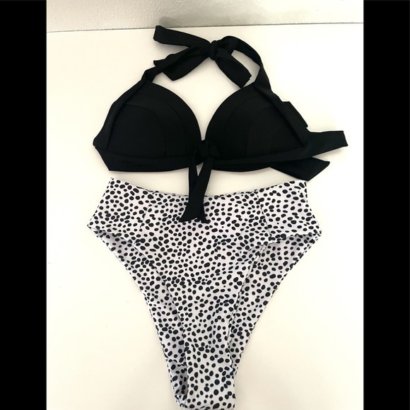 SHEKINI black and white halter top bikini set -M - Picture 1 of 10
